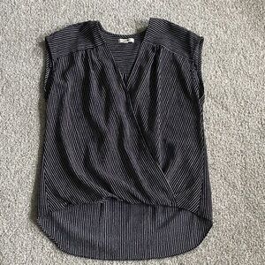 Max Studio Black and White Striped Sleeveless Wrap-Front Top